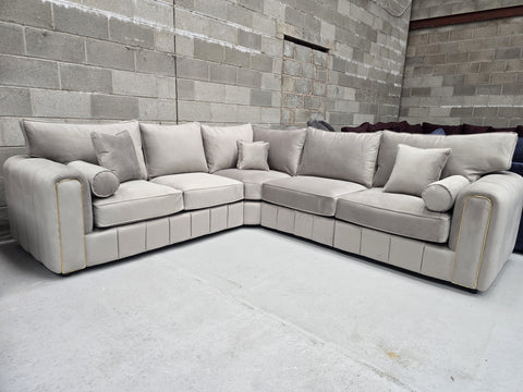 Milano Corner Sofa – Pebble Plush Fabric 