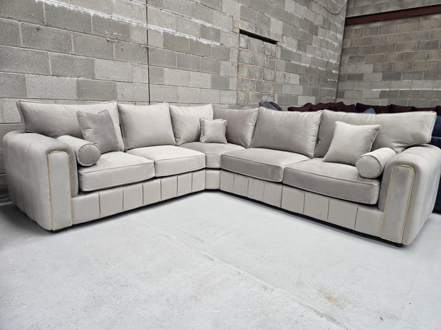 Milano Corner Sofa – Pebble Plush Fabric 