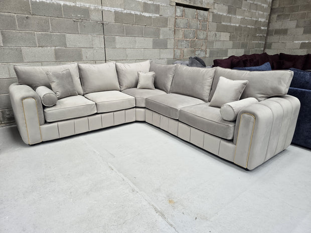 Milano Corner Sofa – Pebble Plush Fabric 