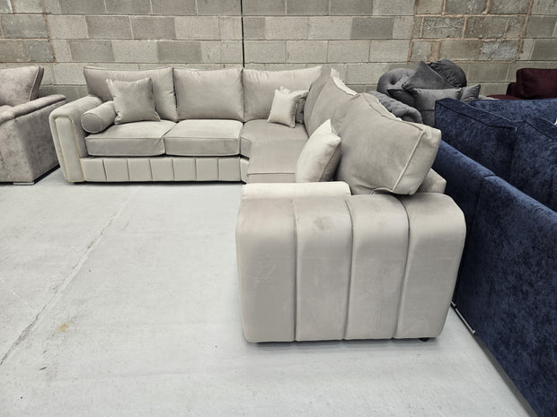 Milano Corner Sofa – Pebble Plush Fabric 