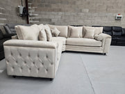 Zara Chesterfield Corner Sofa – Cream Plush Fabric 