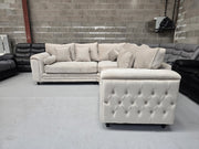 Zara Chesterfield Corner Sofa – Cream Plush Fabric 