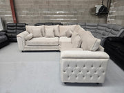 Zara Chesterfield Corner Sofa – Cream Plush Fabric 