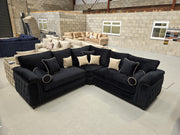 Zara Chesterfield Corner Sofa -  Black Plush Fabric 