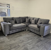 Madrid Corner Sofa Cubed Design -  Steel Plush Fabric 