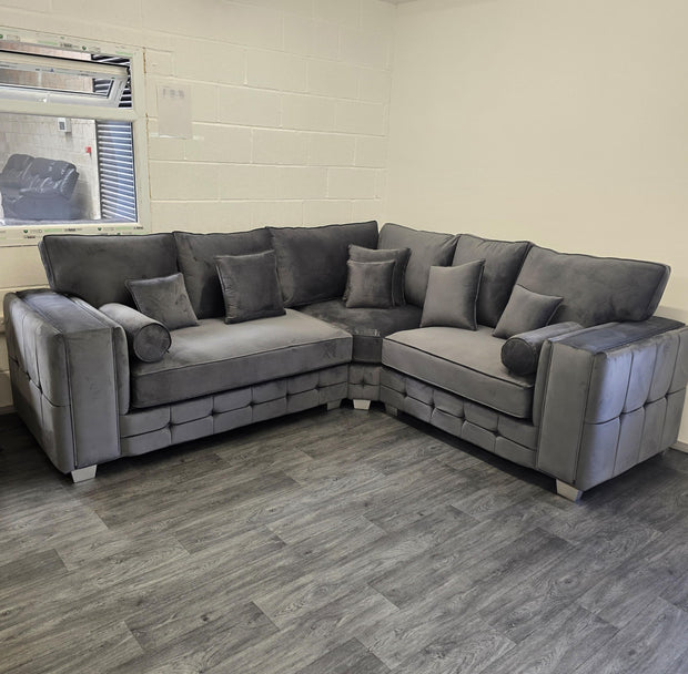 Madrid Corner Sofa Cubed Design -  Steel Plush Fabric 