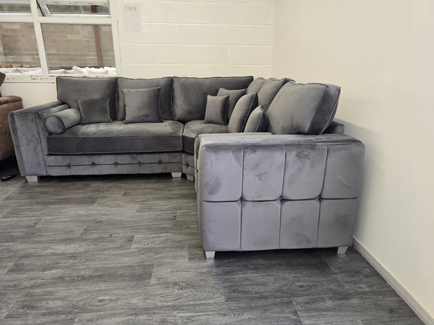 Madrid Corner Sofa Cubed Design -  Steel Plush Fabric 
