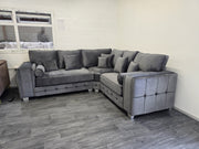 Madrid Corner Sofa Cubed Design -  Steel Plush Fabric 