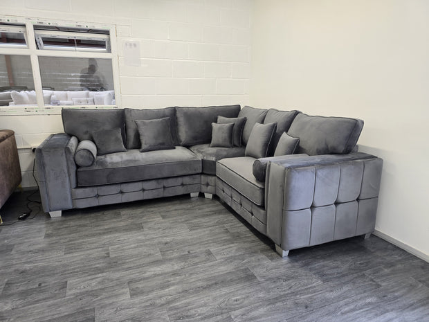 Madrid Corner Sofa Cubed Design -  Steel Plush Fabric 