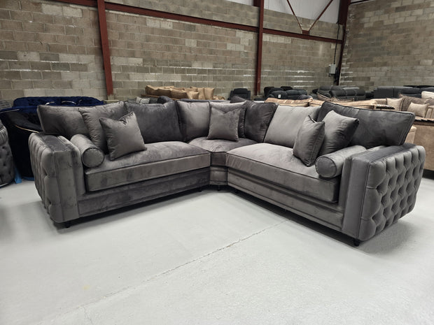 Mayfair Chesterfield Corner Sofa - Asphalt Plush Fabric 