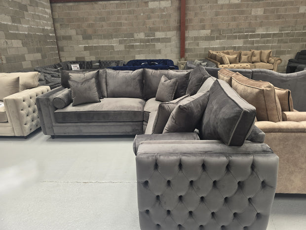 Mayfair Chesterfield Corner Sofa - Asphalt Plush Fabric 