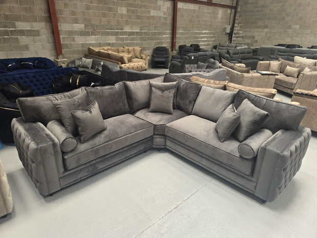 Mayfair Chesterfield Corner Sofa - Asphalt Plush Fabric 