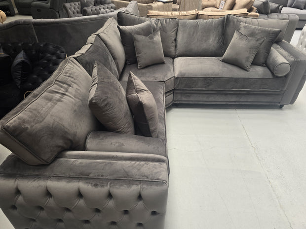 Mayfair Chesterfield Corner Sofa - Asphalt Plush Fabric 