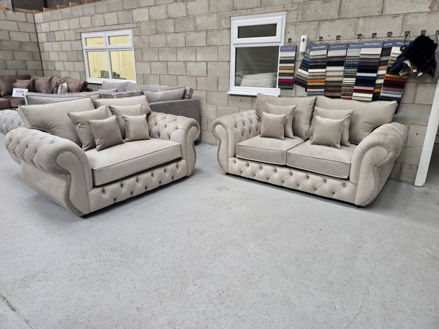 3+2 Rio Chesterfield Sofa Set - New Coffee Plush Fabric 