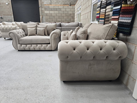 3+2 Rio Chesterfield Sofa Set - New Coffee Plush Fabric 
