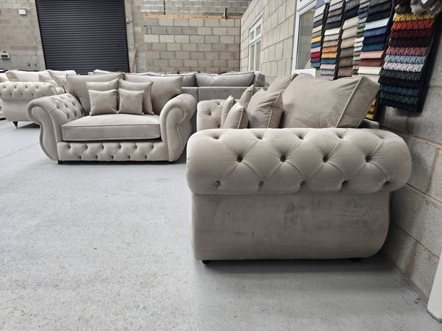 3+2 Rio Chesterfield Sofa Set - New Coffee Plush Fabric 