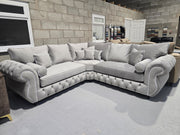 Rio Chesterfield Corner Sofa – Silver Plush Fabric 