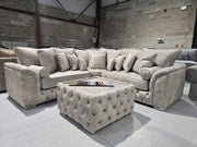 Malibu Chesterfield Corner Sofa – Stone Daytona Fabric 