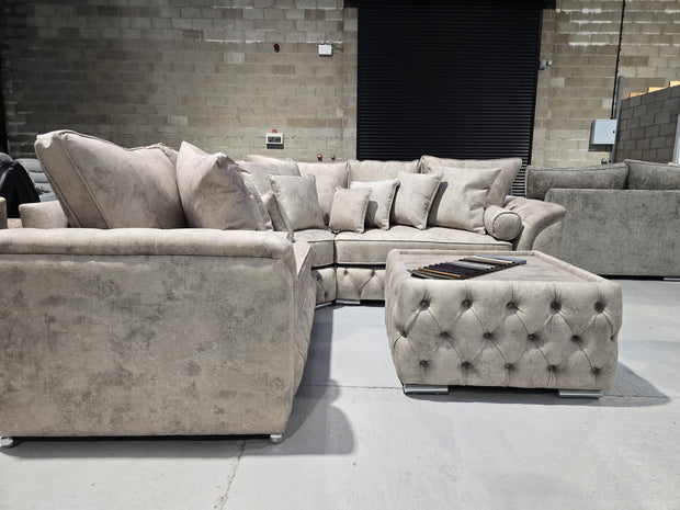 Malibu Chesterfield Corner Sofa – Stone Daytona Fabric 