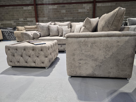 Malibu Chesterfield Corner Sofa – Stone Daytona Fabric 