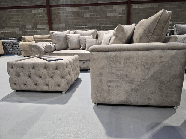 Malibu Chesterfield Corner Sofa – Stone Daytona Fabric 