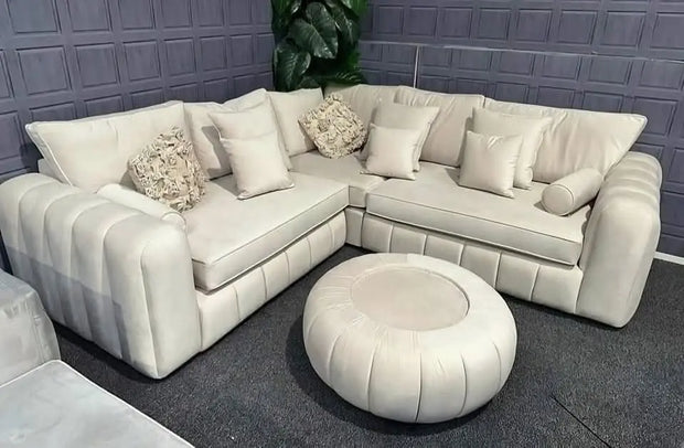 Milano Chesterfield Corner Sofa – Cream Plush Fabric 