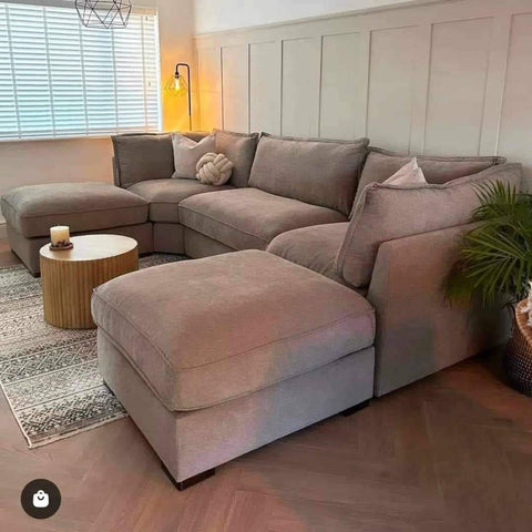 Bishop U Shaped Sofa in Mink Naple Fabric – Full Back, Extra Filling Comfort 