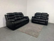 Roma 3+2 Seater Recliner Sofa Set – Black Aire Leather 