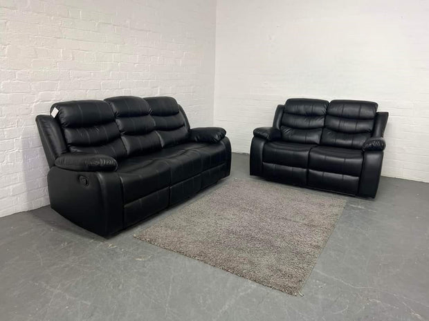 Roma 3+2 Seater Recliner Sofa Set – Black Aire Leather 