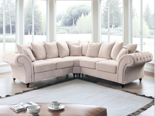 Windsor Large Cream Corner Sofa – L-Shaped Tufted Sofa