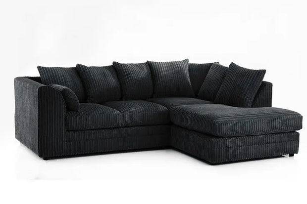 Dylan Black L-Shaped Corner Sofa – Jumbo Cord 3+2 Seater for Small Living Spaces 