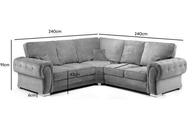 5 Seater Verona Grey Corner Sofa – Full Back L-Shaped Sofa in Grey, Mink, or Black 