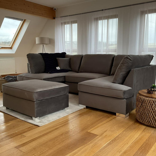 Cannes U shape corner cinema sofa with Footstool In Plush Velvet 