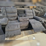 Front view of Rio 3 seater grey cord fabric recliner sofa – Oak Sofa Land