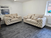 Sofas | 3+2 Seater | Royale Ashton Chesterfield | Cream Plush Velvet |197443118681