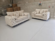 Sofas | 3+2 Seater | Royale Ashton Chesterfield | Cream Plush Velvet |197443118681