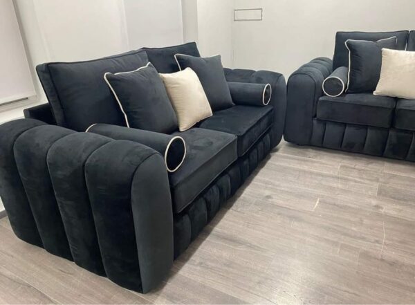 3+2 Set | Milano Full Back Sofas | Black Plush Velvet