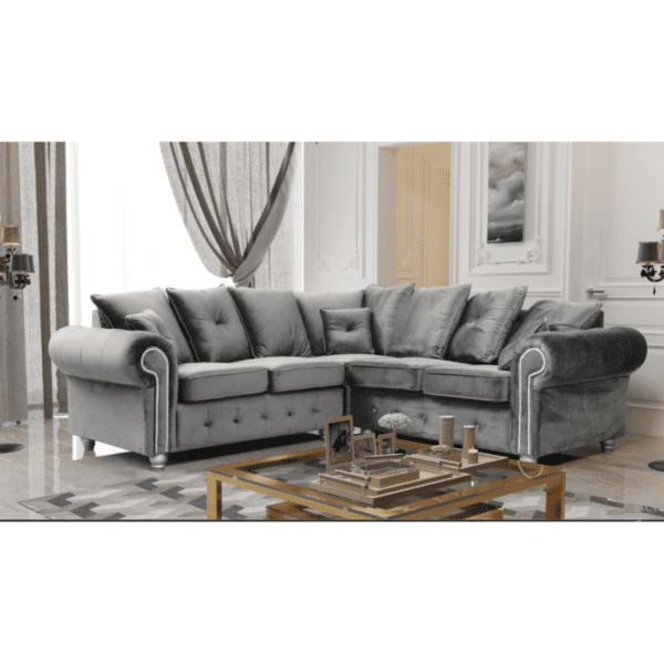 Olympia Plush Velvet Corner Sofa Grey